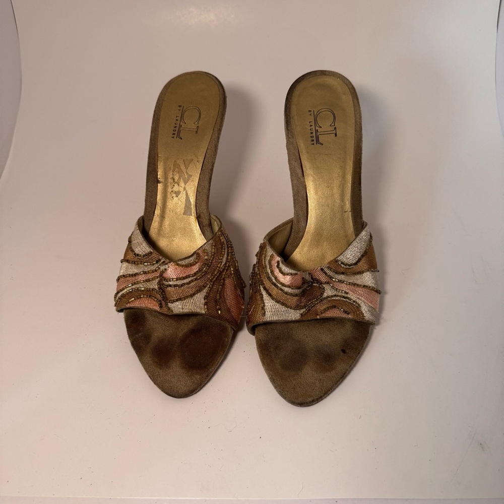 Chinese Laundry Brown and Pink Beaded Women's Wedge